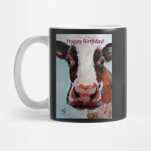 Happy Birthday greeting card featuring cow face Mug